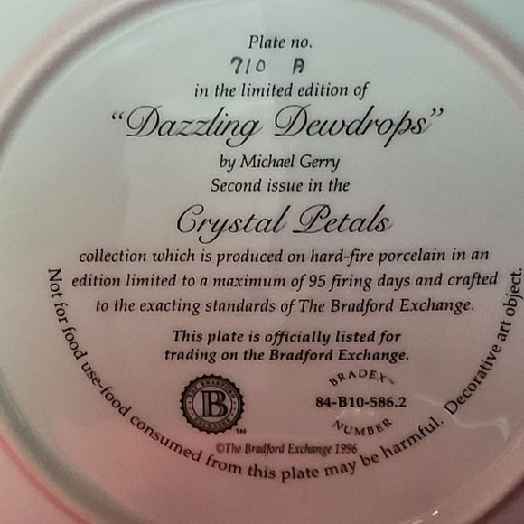 Bradford Exchange Crystal Petals Dazzling Dewdrops Michael Gerry Decorative Plat - Picture 5 of 9
